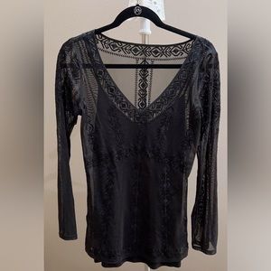 WHBM Sheer Embroidered Top